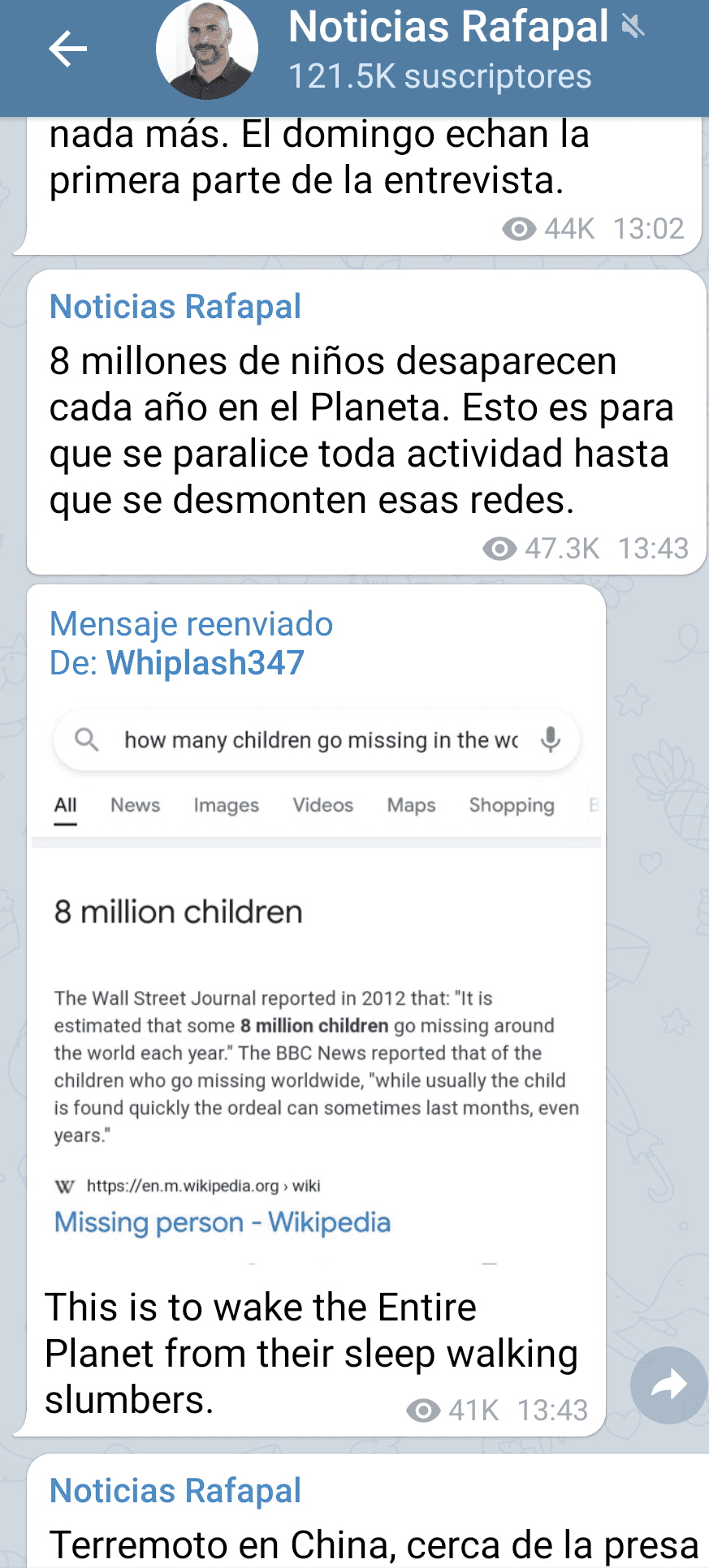 RAFAPAL (de WHIPLASH) [TELEGRAM] - OCHO (8) MILLONES DE NIÑOS DESAPARECEN CADA AÑO EN EL PLENE...png