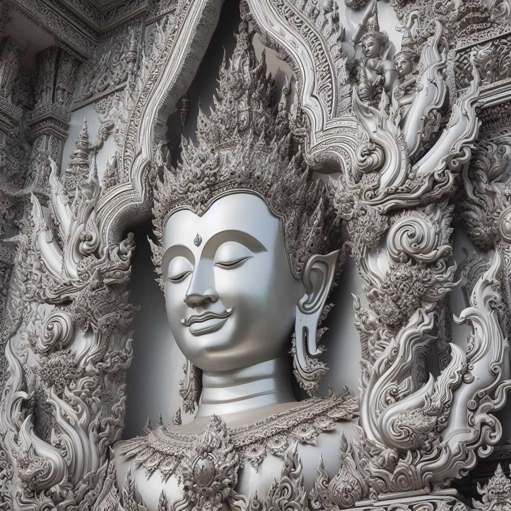 Thailand Buddhist white temple with lots of bright silver details, close-up view _a972e695-2d5...jpg