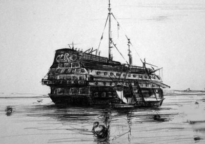 Ilustración de los pontones de Adolfo Valderas