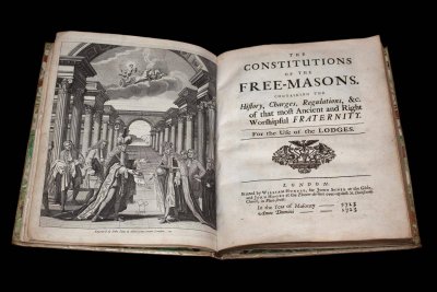 The Constitutions of the Free-Masons and was printed in June 1734 by Benjamin Franklin c.jpg