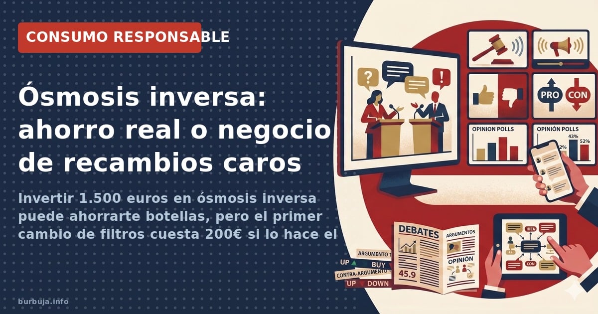 Cambiar filtros de ósmosis cuesta 200€ con instalador o 50€ DIY. El agua resultante es ultrapura y ácida. ¿Merece la pena? Da