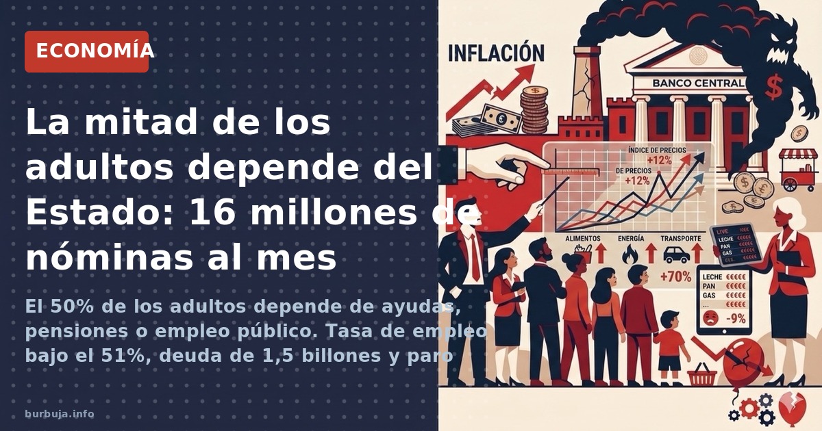 El 50% de los adultos depende de ayudas, pensiones o empleo público. Tasa de empleo bajo el 51%, deuda de 1,5 billones y paro