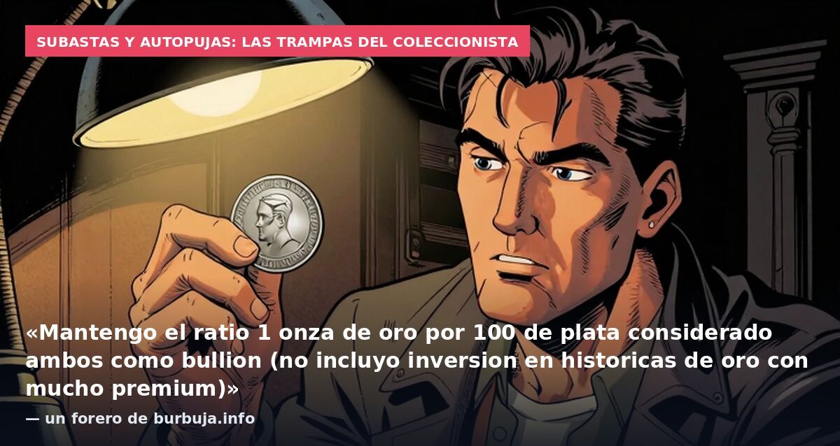 Subastas y autopujas: las trampas del coleccionista: «Mantengo el ratio 1 onza de oro por 100 de plata considerado ambos como bullion (no incluyo inversion en historicas de oro con mucho premium)» — un forero de burbuja.info