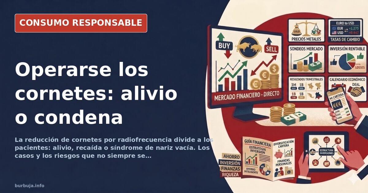 Ilustración de una nariz humana con cornetes inflamados y ondas de radiofrecuencia sobre fondo clínico