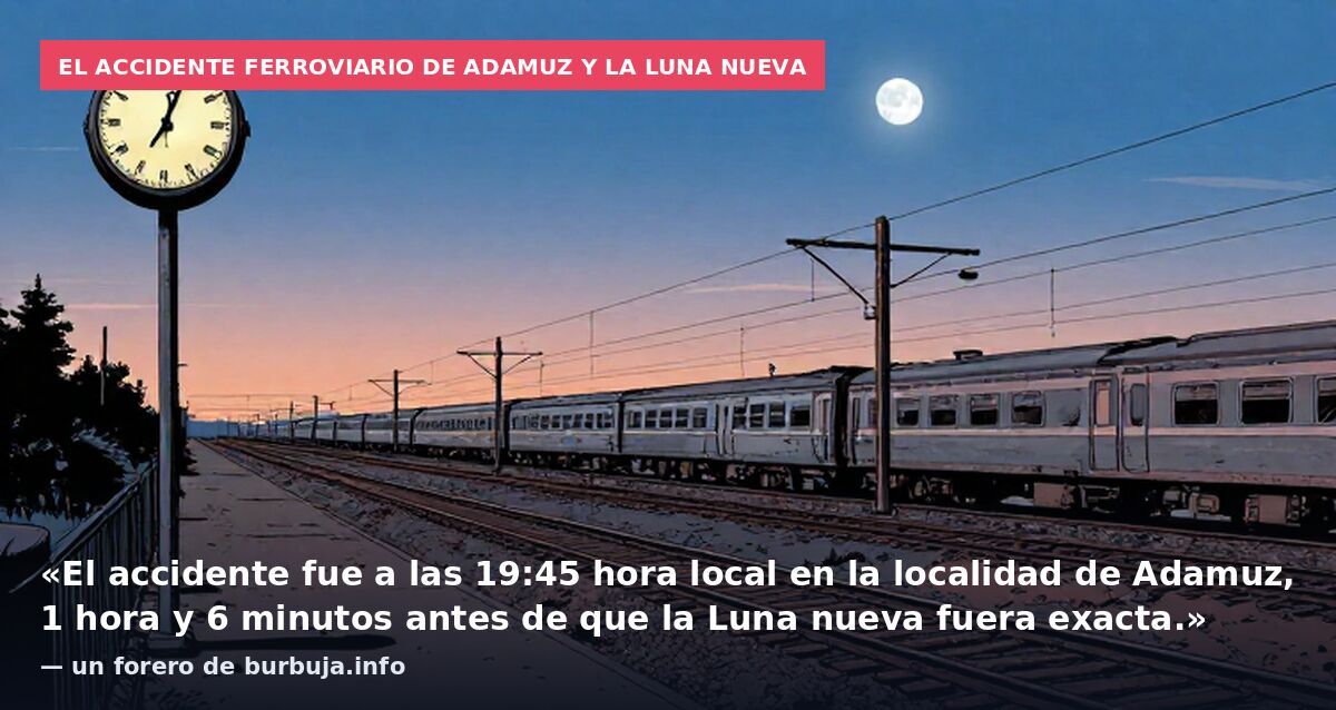 El accidente ferroviario de Adamuz y la luna nueva: «El accidente fue a las 19:45 hora local en la localidad de Adamuz, 1 hora y 6 minutos antes de que la Luna nueva fuera exacta.» — un forero de burbuja.info