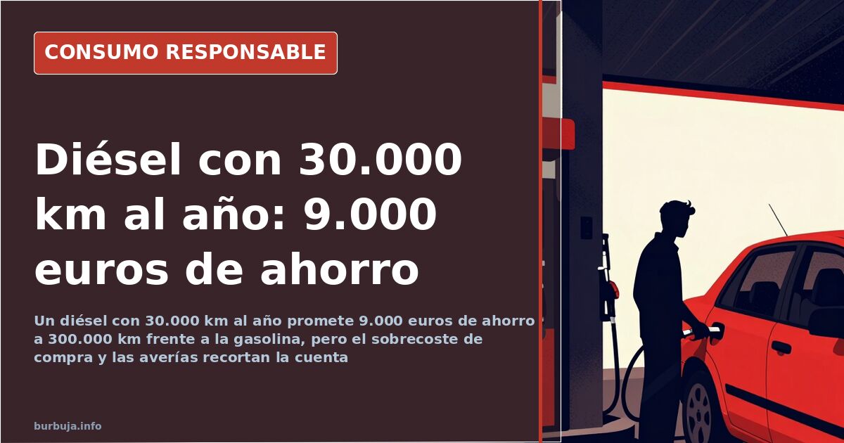 Turismo diésel repostando en una estación de servicio, con el precio del gasóleo en el surtidor y la manguera conectada