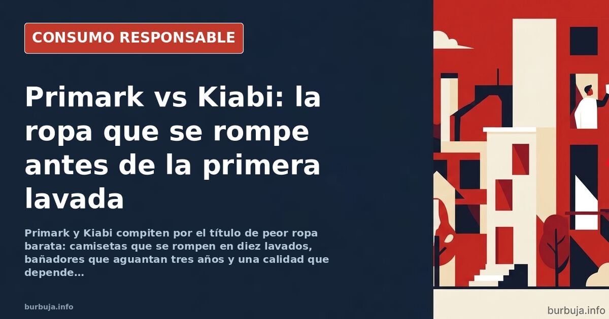 Interior de una tienda de ropa low cost con perchas apretadas y cestas de compra llenas de prendas básicas