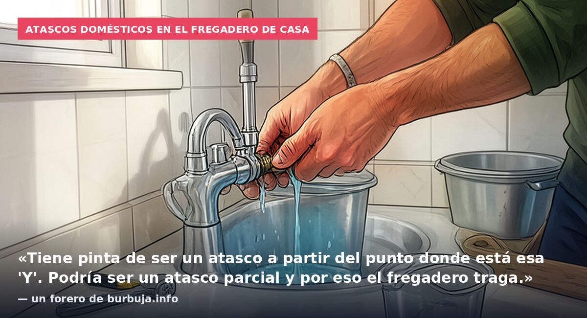 Atascos domésticos en el fregadero de casa: «Tiene pinta de ser un atasco a partir del punto donde está esa 'Y'. Podría ser un atasco parcial y por eso el fregadero traga.» — un forero de burbuja.info