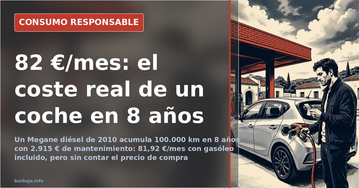 Cuadro de instrumentos de un coche diésel con el cuentakilómetros marcando 100.000 kilómetros y la aguja del velocímetro visi