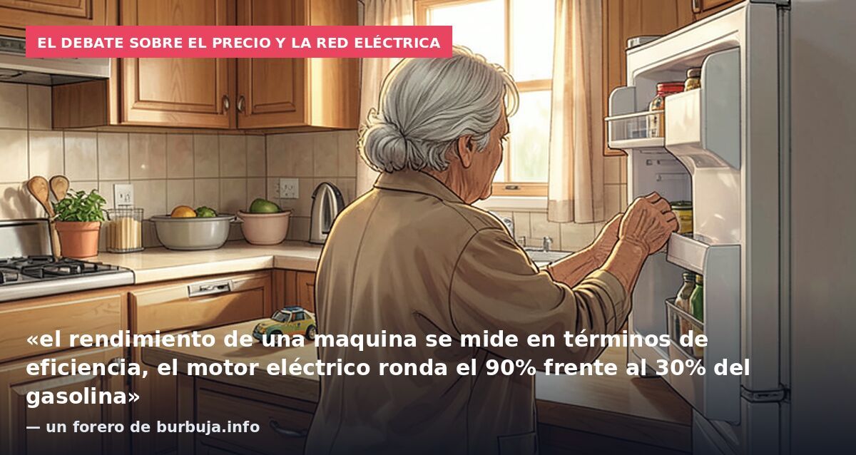 El debate sobre el precio y la red eléctrica: «el rendimiento de una maquina se mide en términos de eficiencia, el motor eléctrico ronda el 90% frente al 30% del gasolina» — un forero de burbuja.info