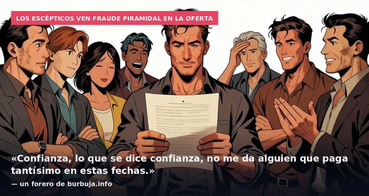 Los escépticos ven fraude piramidal en la oferta: «Confianza, lo que se dice confianza, no me da alguien que paga tantísimo en estas fechas.» — un forero de burbuja.info