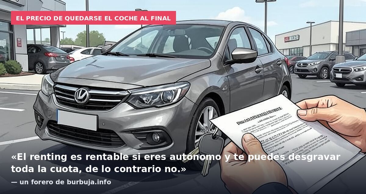 El precio de quedarse el coche al final: «El renting es rentable si eres autónomo y te puedes desgravar toda la cuota, de lo contrario no.» — un forero de burbuja.info