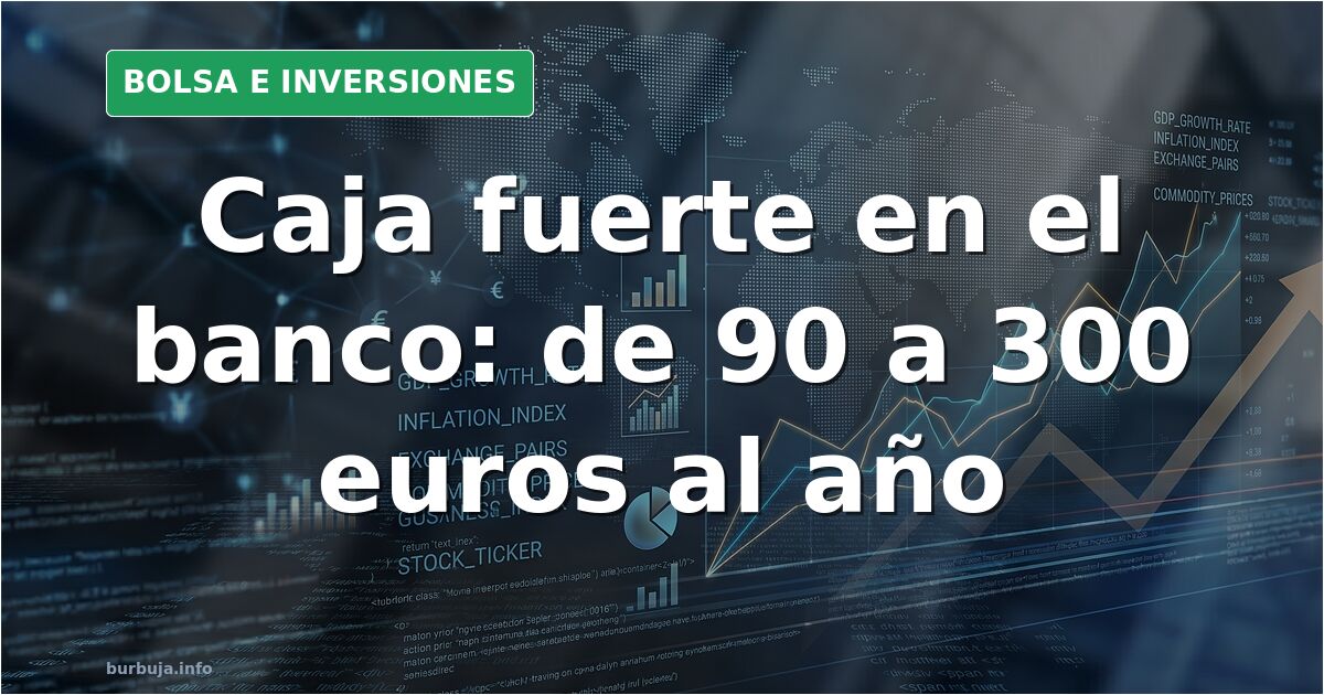 Interior de una caja de seguridad bancaria con billetes y documentos, junto a un gráfico de cotización en una pantalla