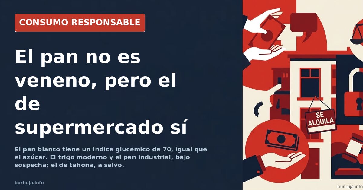 Hogaza de pan artesanal cortada sobre tabla de madera junto a espigas de trigo