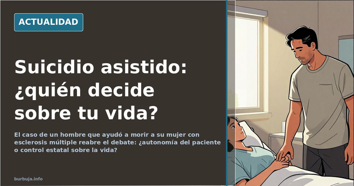 Ilustración editorial sobre el debate de la eutanasia y el suicidio asistido, con una persona mayor en una cama de hospital y