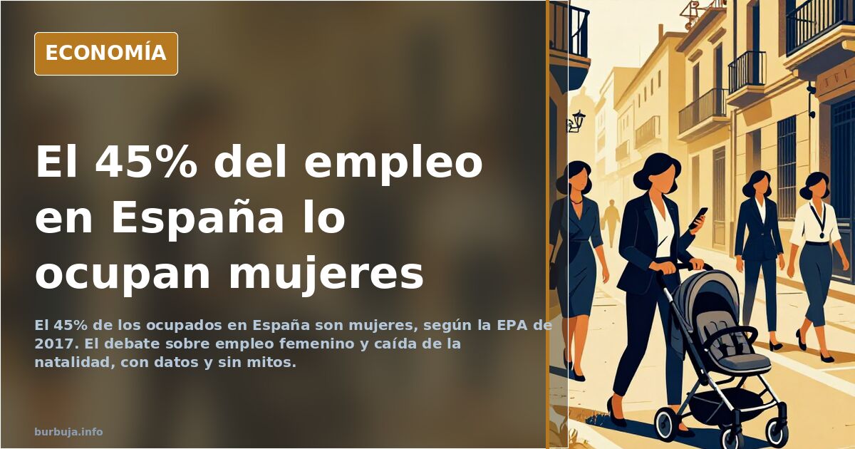 Gráfico de barras con el reparto del empleo femenino en España por sectores: servicios, industria, agricultura y construcción