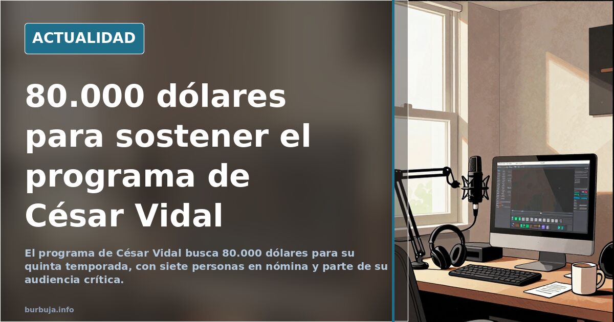 Estudio de grabación con micrófono y pantalla que emite La Voz con César Vidal durante su campaña de crowdfunding