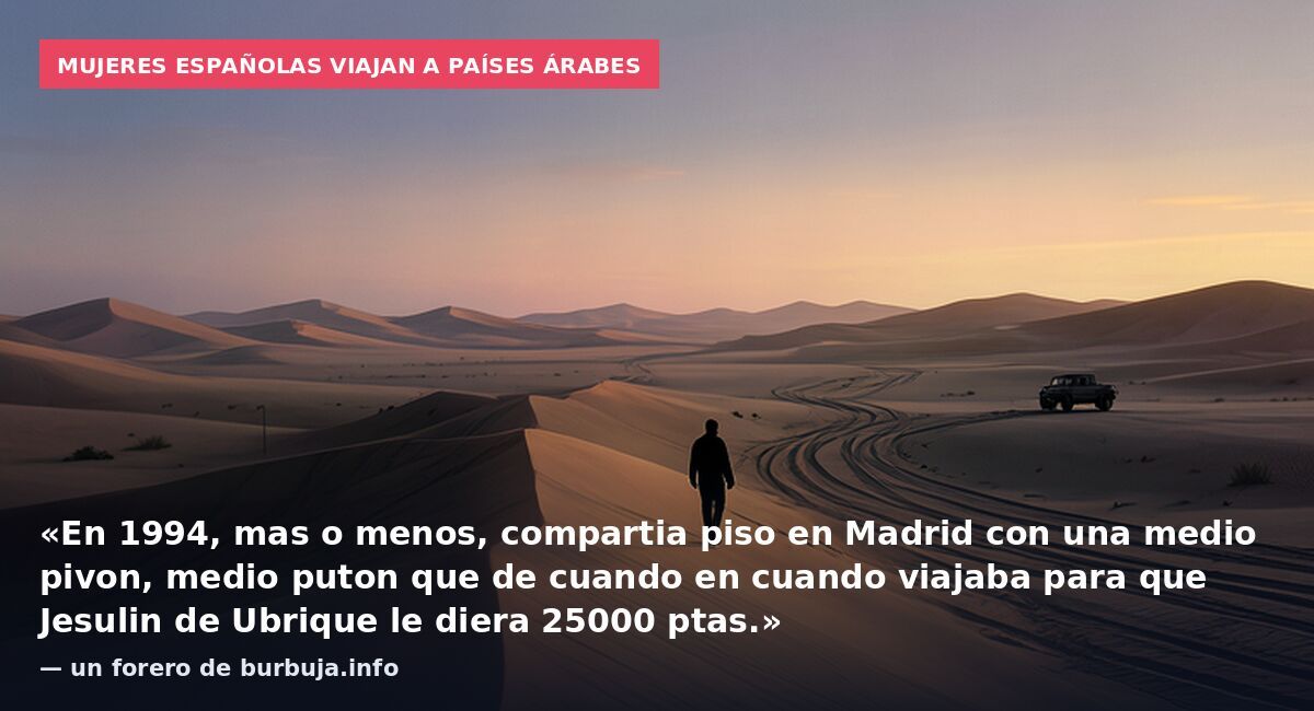 Mujeres españolas viajan a países árabes: «En 1994, mas o menos, compartia piso en Madrid con una medio pivon, medio puton que de cuando en cuando viajaba para que Jesulin de Ubrique le diera 25000 ptas.» — un forero de burbuja.info