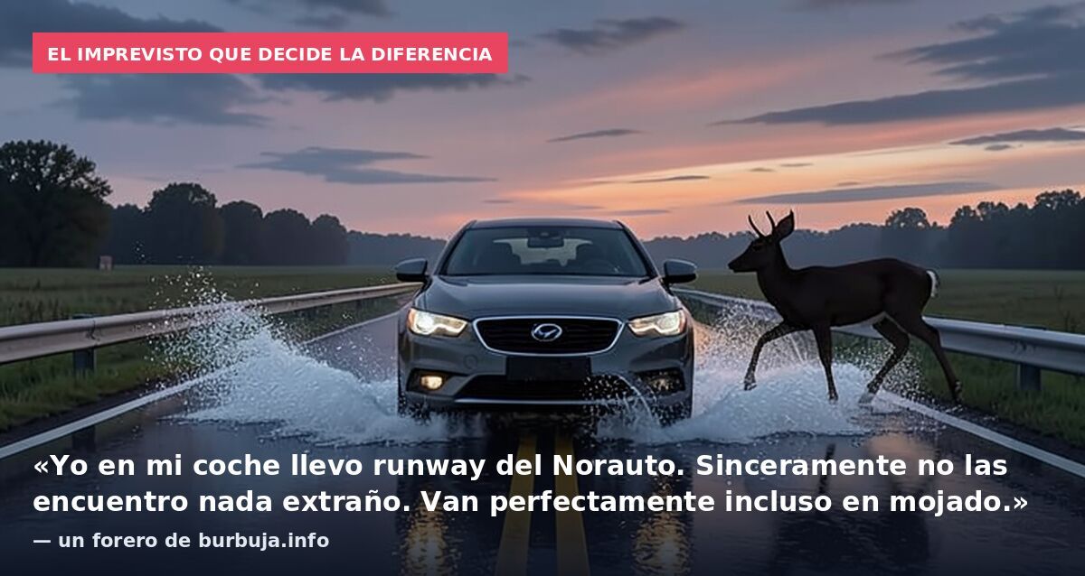 El imprevisto que decide la diferencia: «Yo en mi coche llevo runway del Norauto. Sinceramente no las encuentro nada extraño. Van perfectamente incluso en mojado.» — un forero de burbuja.info