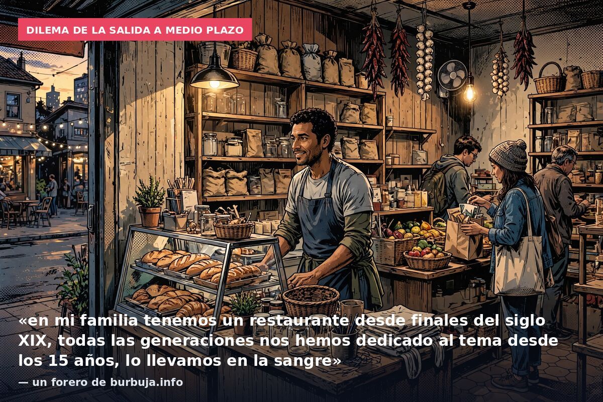 Dilema de la salida a medio plazo: «en mi familia tenemos un restaurante desde finales del siglo XIX, todas las generaciones nos hemos dedicado al tema desde los 15 años, lo llevamos en la sangre» — un forero de burbuja.info