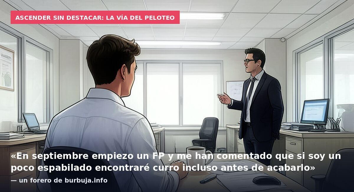 Ascender sin destacar: la vía del peloteo: «En septiembre empiezo un FP y me han comentado que si soy un poco espabilado encontraré curro incluso antes de acabarlo» — un forero de burbuja.info