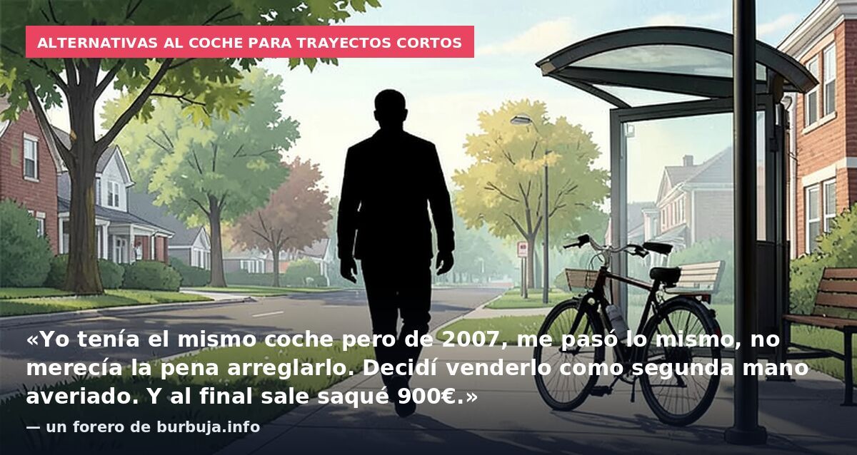 Alternativas al coche para trayectos cortos: «Yo tenía el mismo coche pero de 2007, me pasó lo mismo, no merecía la pena arreglarlo. Decidí venderlo como segunda mano averiado. Y al final sale saqué 900€.» — un forero de burbuja.info