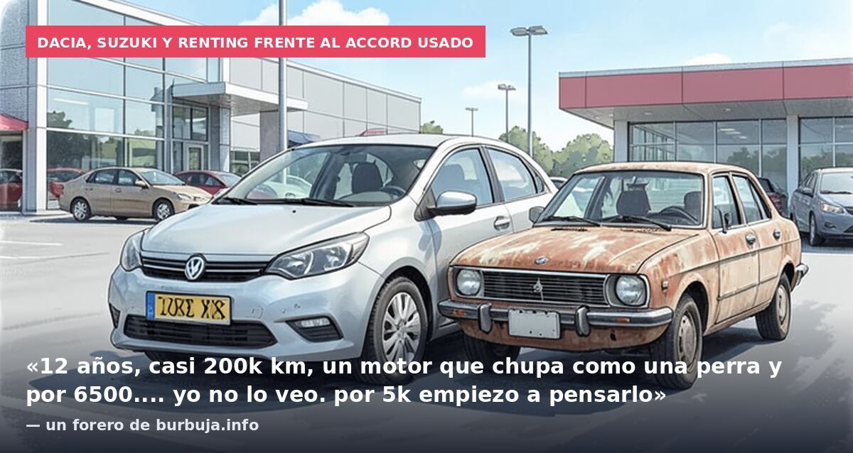 Dacia, Suzuki y renting frente al Accord usado: «12 años, casi 200k km, un motor que chupa como una perra y por 6500.... yo no lo veo. por 5k empiezo a pensarlo» — un forero de burbuja.info