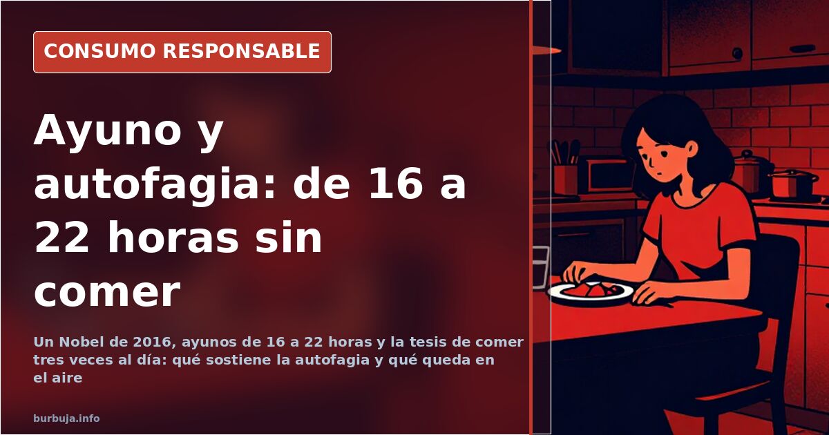 Plato frugal junto a un reloj, ilustración del ayuno intermitente y la restricción calórica que activan la autofagia