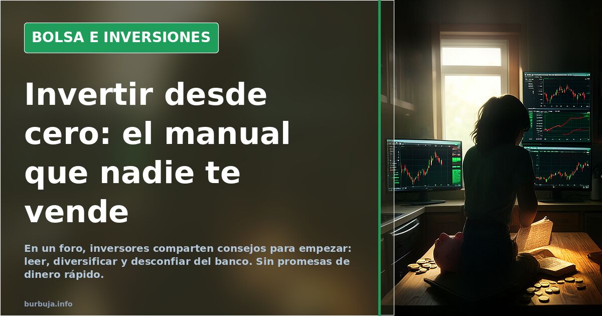 Gráfico de velas japonesas en una pantalla oscura con líneas verdes y rojas, representando el aprendizaje de inversión desde 