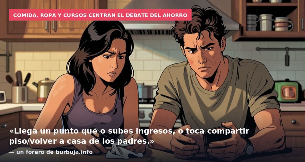 Comida, ropa y cursos centran el debate del ahorro: «Llega un punto que o subes ingresos, o toca compartir piso/volver a casa de los padres.» — un forero de burbuja.info