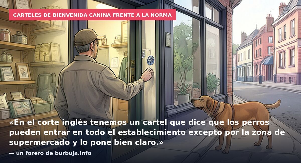 Carteles de bienvenida canina frente a la norma: «En el corte inglés tenemos un cartel que dice que los perros pueden entrar en todo el establecimiento excepto por la zona de supermercado y lo pone bien claro.» — un forero de burbuja.info