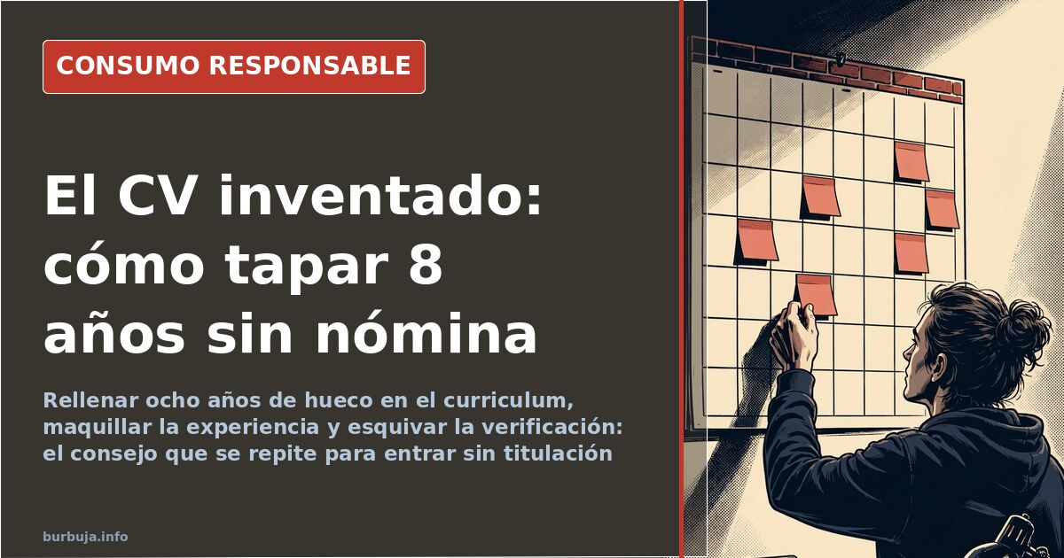 Persona revisando un curriculum impreso con un hueco de ocho años en el historial laboral