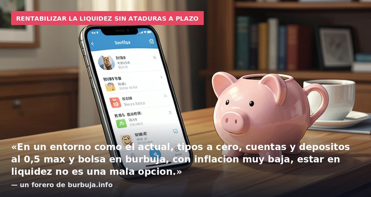 Rentabilizar la liquidez sin ataduras a plazo: «En un entorno como el actual, tipos a cero, cuentas y depositos al 0,5 max y bolsa en burbuja, con inflacion muy baja, estar en liquidez no es una mala opcion.» — un forero de burbuja.info