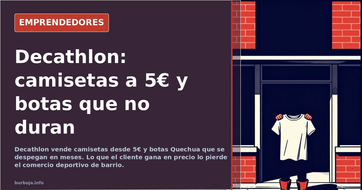 Interior de una tienda Decathlon con ropa deportiva y botas de montaña Quechua colgadas en las estanterías