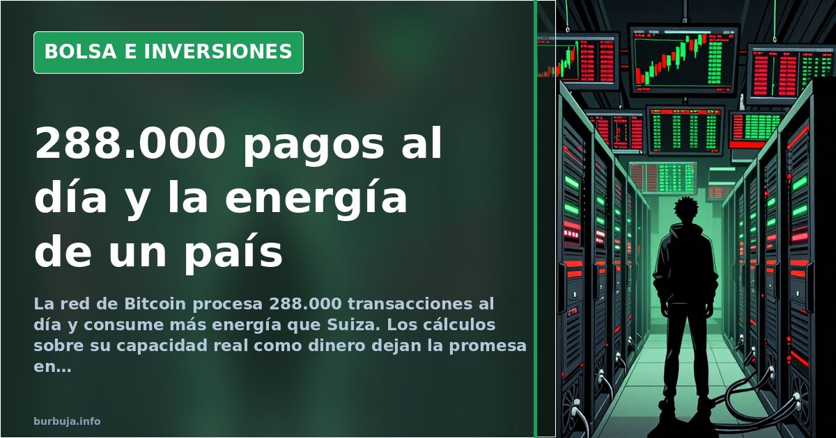 Gráfico de velas de bitcoin en una pantalla oscura con datos de red y consumo energético
