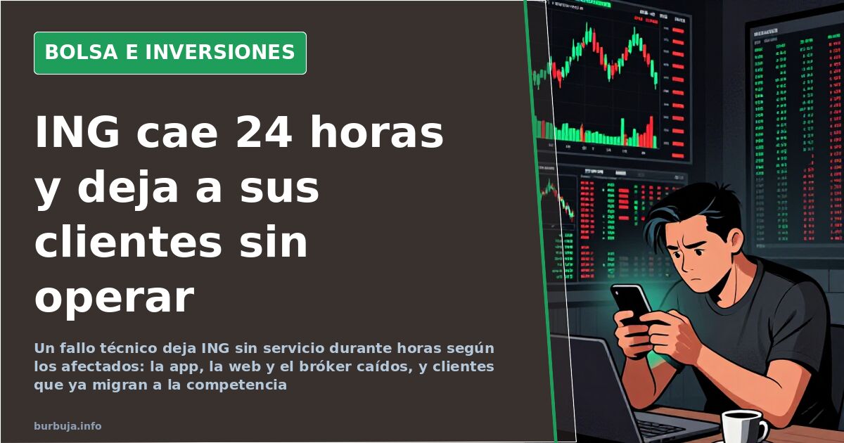 Pantalla de terminal financiero en fondo oscuro con gráficos de velas en verde y rojo reflejando la caída del servicio bancar