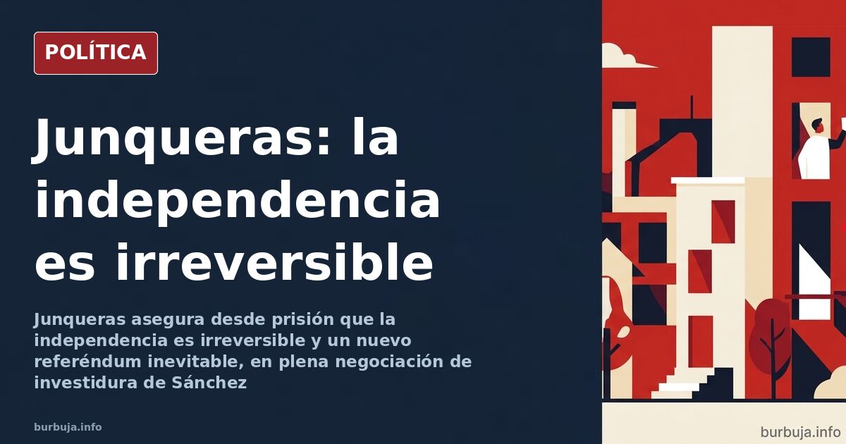 Ilustración editorial de Junqueras en la cárcel con una urna y una bandera independentista de fondo
