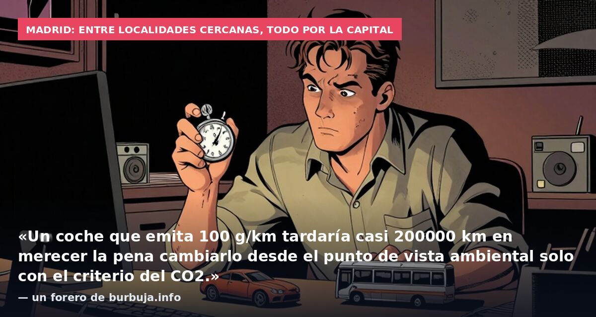 Madrid: entre localidades cercanas, todo por la capital: «Un coche que emita 100 g/km tardaría casi 200000 km en merecer la pena cambiarlo desde el punto de vista ambiental solo con el criterio del CO2.» — un forero de burbuja.info