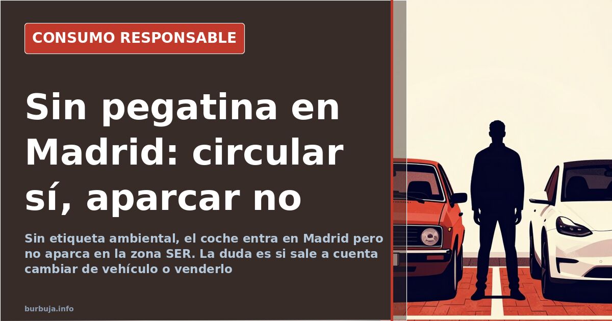 Coches sin pegatina ambiental aparcados en una calle de Madrid junto a la señal de zona SER