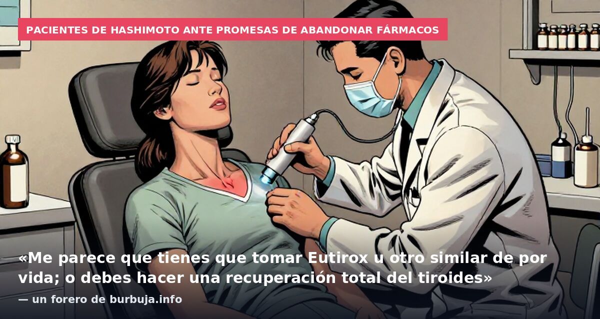 Pacientes de Hashimoto ante promesas de abandonar fármacos: «Me parece que tienes que tomar Eutirox u otro similar de por vida; o debes hacer una recuperación total del tiroides» — un forero de burbuja.info