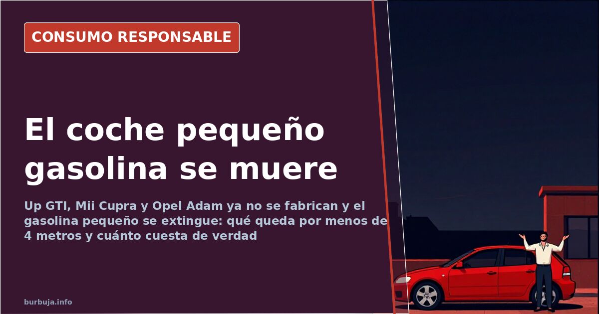 Utilitario compacto de gasolina aparcado en una plaza de garaje estrecha, con carrocería pequeña y matrícula delantera