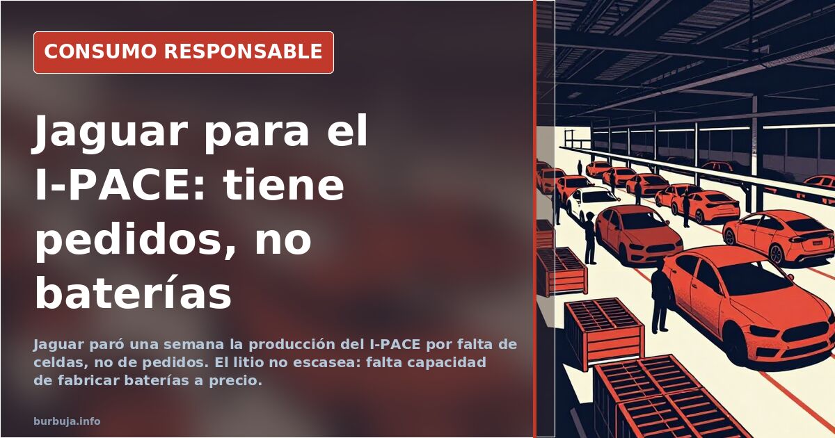 Cadena de montaje de un coche eléctrico Jaguar I-PACE detenida por falta de baterías de litio de un proveedor