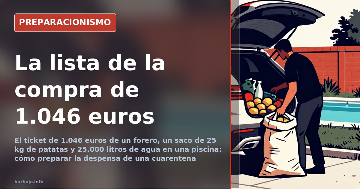 Carro de supermercado con latas de conserva, pasta, arroz y garrafas de agua durante el acopio de comida para la cuarentena