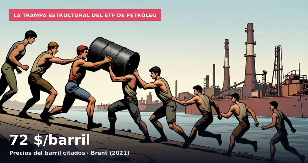 La trampa estructural del ETF de petróleo: 72 $/barril Precios del barril citados · Brent (2021)