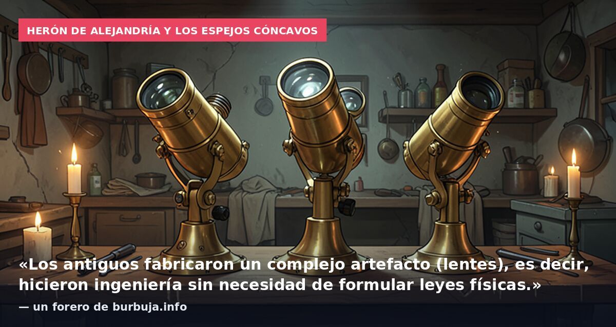 Herón de Alejandría y los espejos cóncavos: «Los antiguos fabricaron un complejo artefacto (lentes), es decir, hicieron ingeniería sin necesidad de formular leyes físicas.» — un forero de burbuja.info