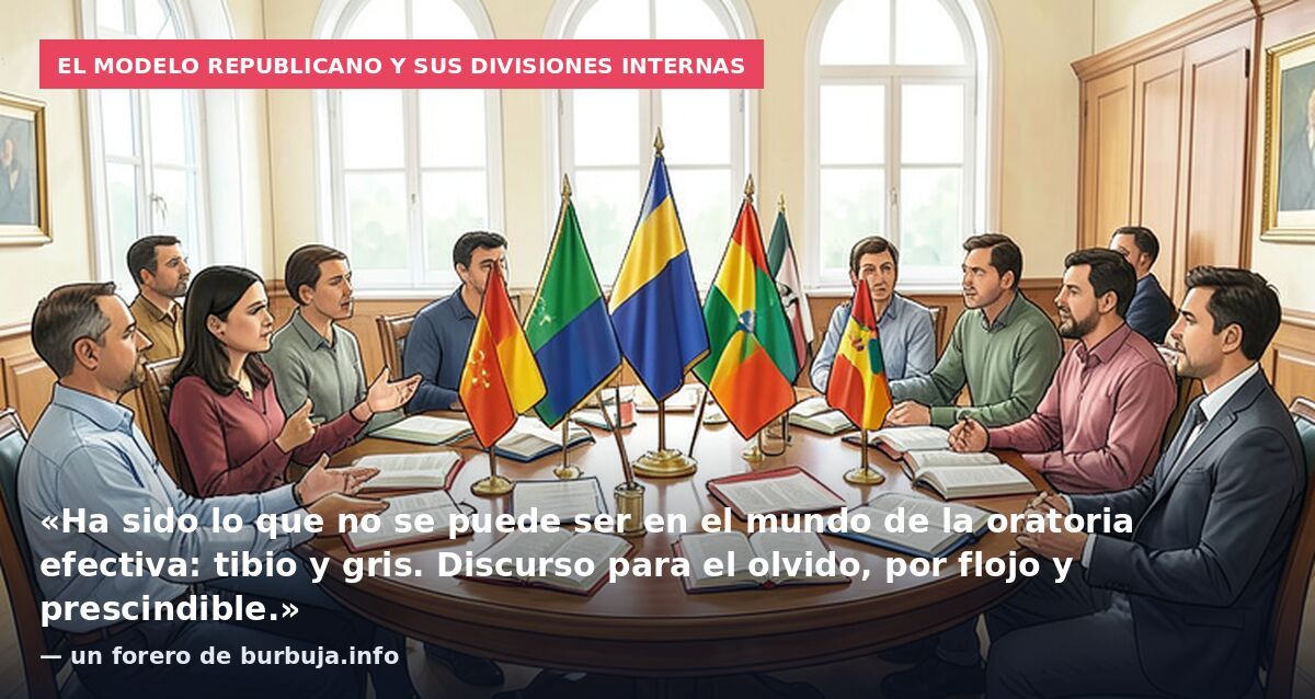 El modelo republicano y sus divisiones internas: «Ha sido lo que no se puede ser en el mundo de la oratoria efectiva: tibio y gris. Discurso para el olvido, por flojo y prescindible.» — un forero de burbuja.info