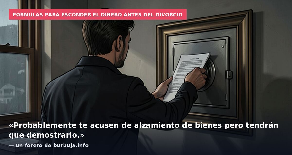 Fórmulas para esconder el dinero antes del divorcio: «Probablemente te acusen de alzamiento de bienes pero tendrán que demostrarlo.» — un forero de burbuja.info