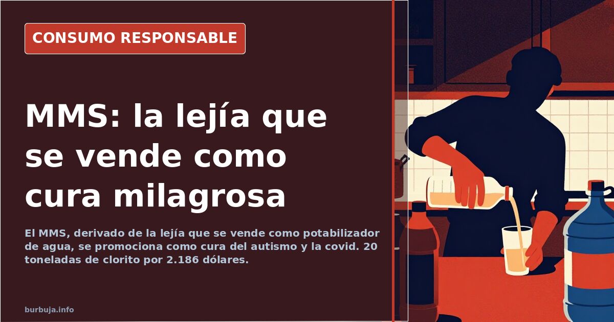 Frascos de clorito de sodio y dióxido de cloro usados como MMS junto a un vaso de agua