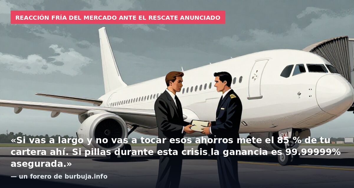 Reacción fría del mercado ante el rescate anunciado: «Si vas a largo y no vas a tocar esos ahorros mete el 85 % de tu cartera ahí. Si pillas durante esta crisis la ganancia es 99.99999% asegurada.» — un forero de burbuja.info