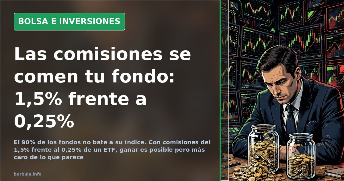 Terminal financiera con velas japonesas en verde y rojo comparando la rentabilidad de un fondo de inversión frente a un ETF i